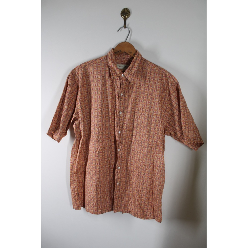 Tori Richard L Orange Geometric Tile Print Cotton Lawn Short Sleeve Button Shirt